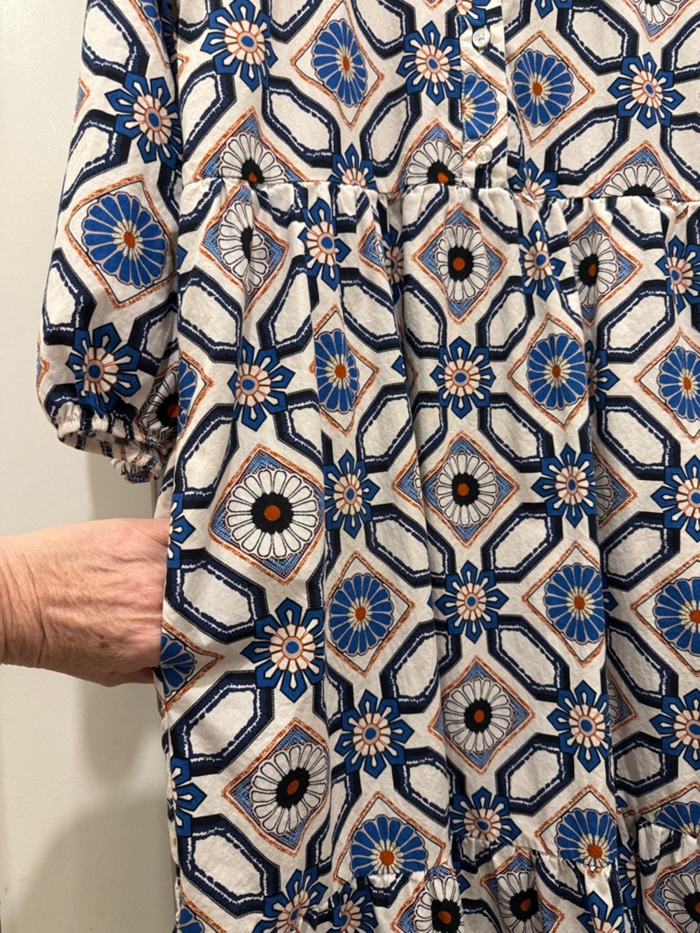Maeve Geometric Floral Maxi Dress in White and Blue - Picture 3 of 11